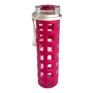 Ello BPA-Free Syndicate Glass Water Bottle w Pink Silicone Sleeve Leak-Proof Lid